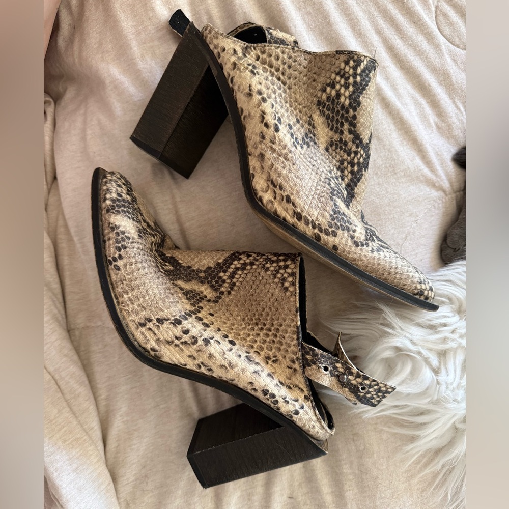 Free People Silver Storm Snakeskin Slingback Heel Block Mules
